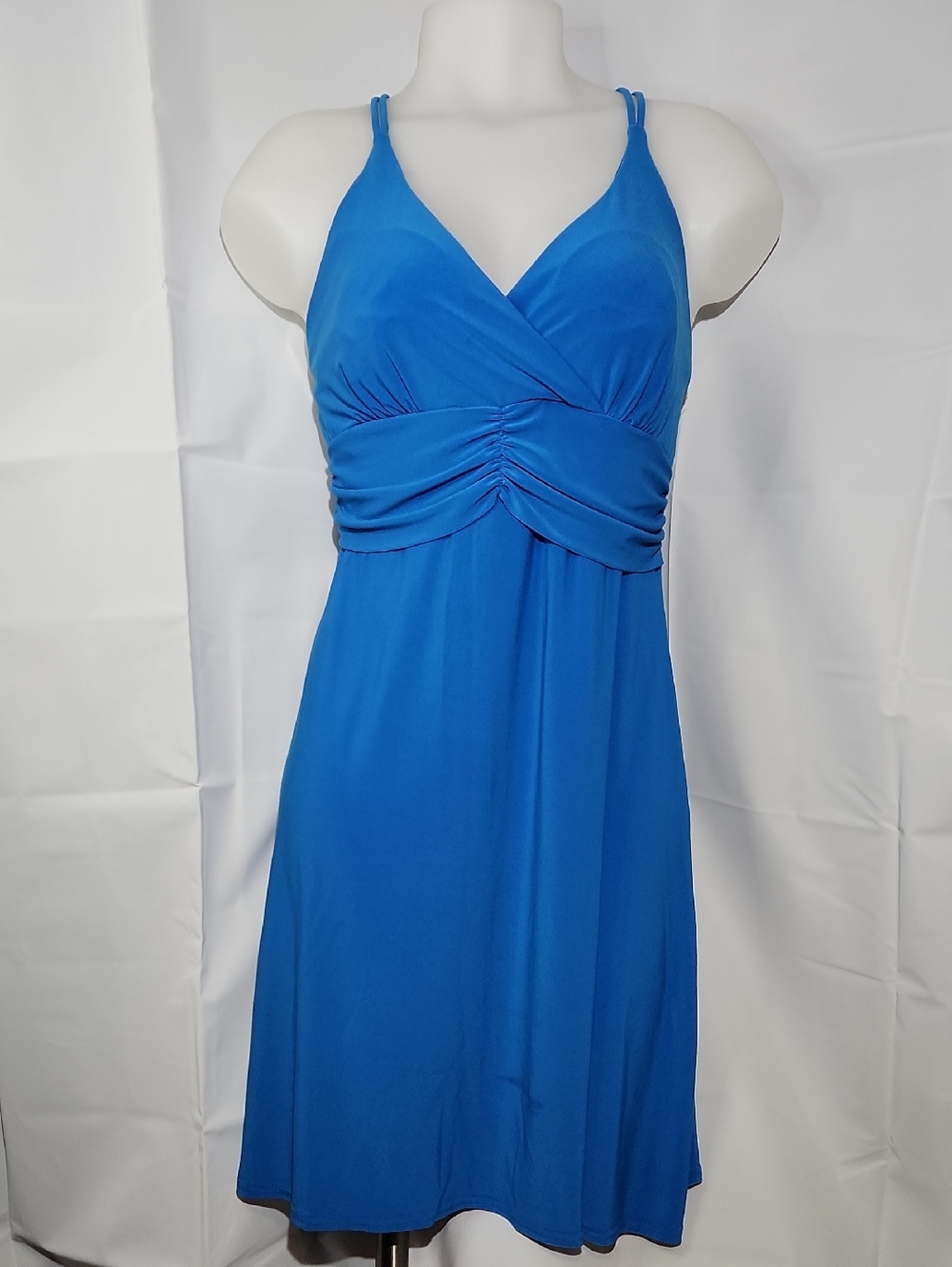 Blue Spaghetti Strap V-Neck Summer Dress (Stain)